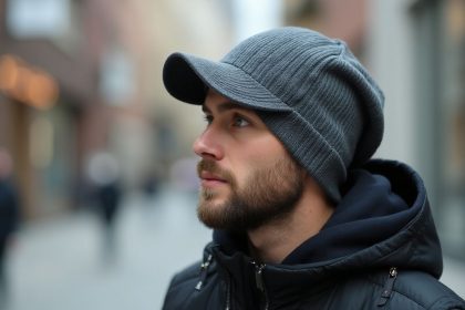 Homme portant un bonnet casquette stylé en extérieur
