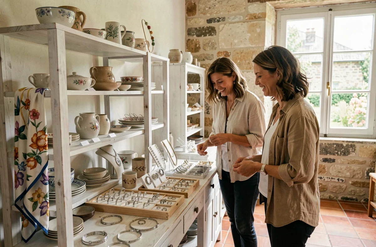 L'Atelier des Créateurs 37 à Montlouis-sur-Loire avec bijoux artisanaux et céramiques exposés