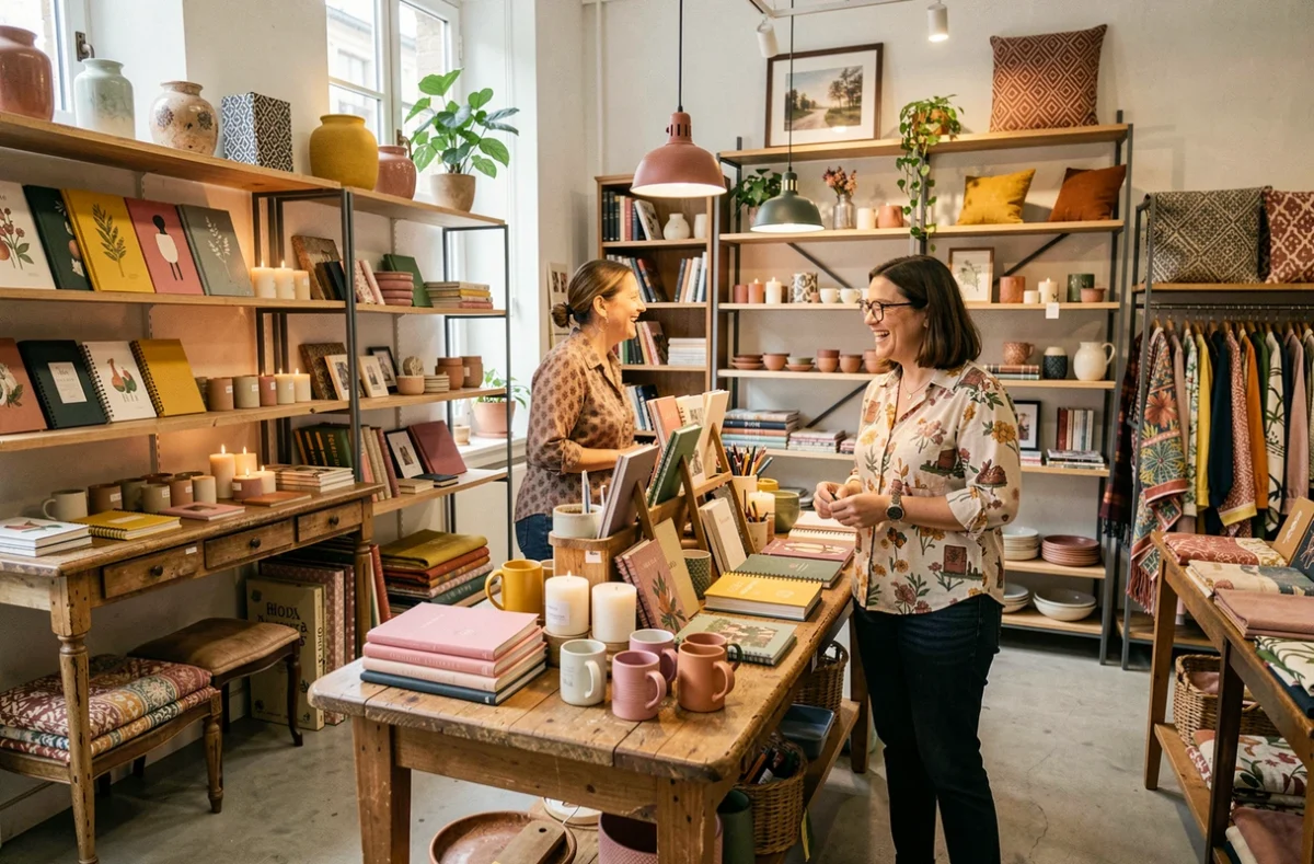 Concept store Bazar Marguerite à Limoges avec décoration artisanale, textiles et objets créatifs en vente