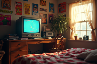 Chambre d'adolescent des années 90 avec posters vintage