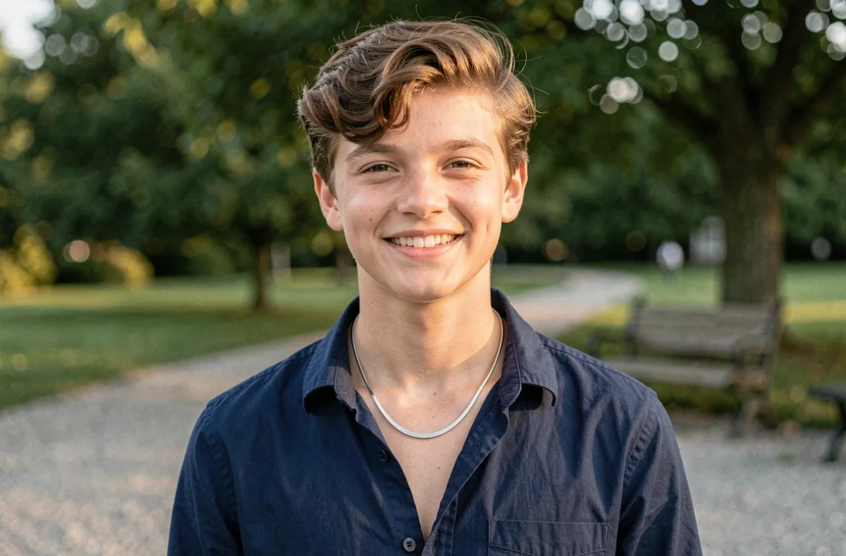 Adolescent portant un collier anti-allergie en titane dans un parc en plein air
