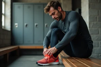 Coureur essayant des chaussures de running pour vérifier la bonne pointure UK avant une course