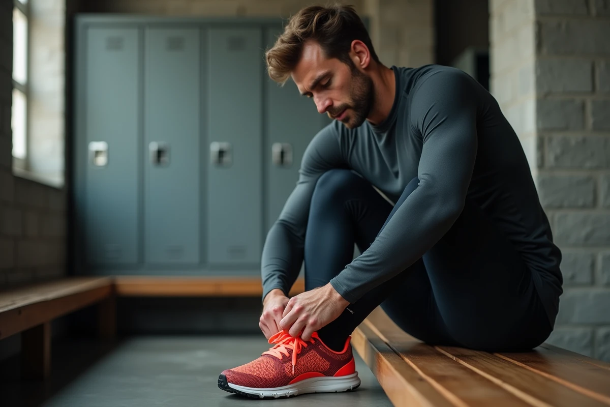 Coureur essayant des chaussures de running pour vérifier la bonne pointure UK avant une course