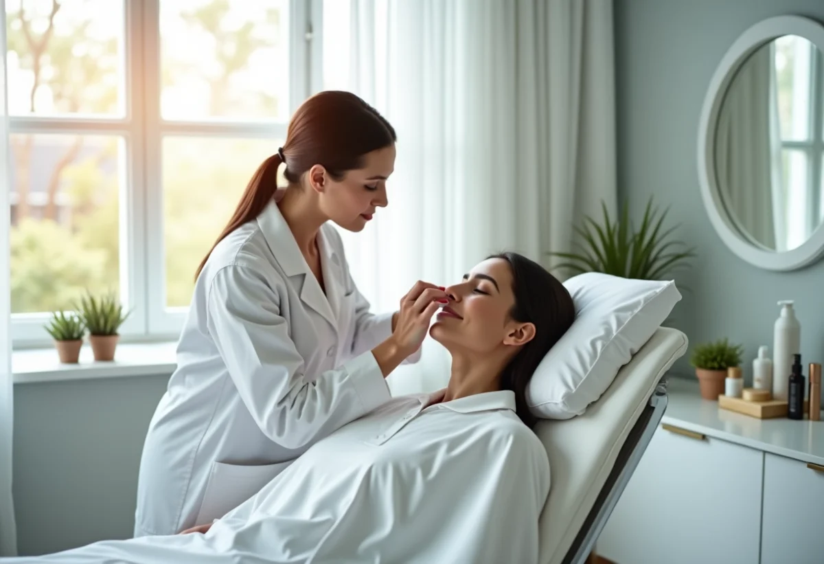 Estheticien en soin visage dans une clinique moderne