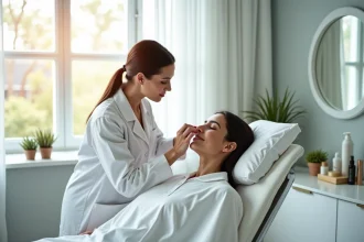 Estheticien en soin visage dans une clinique moderne