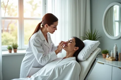 Estheticien en soin visage dans une clinique moderne