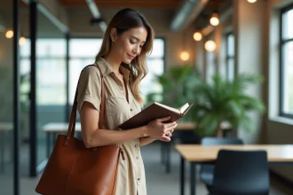 Femme en robe coton dans un bureau moderne