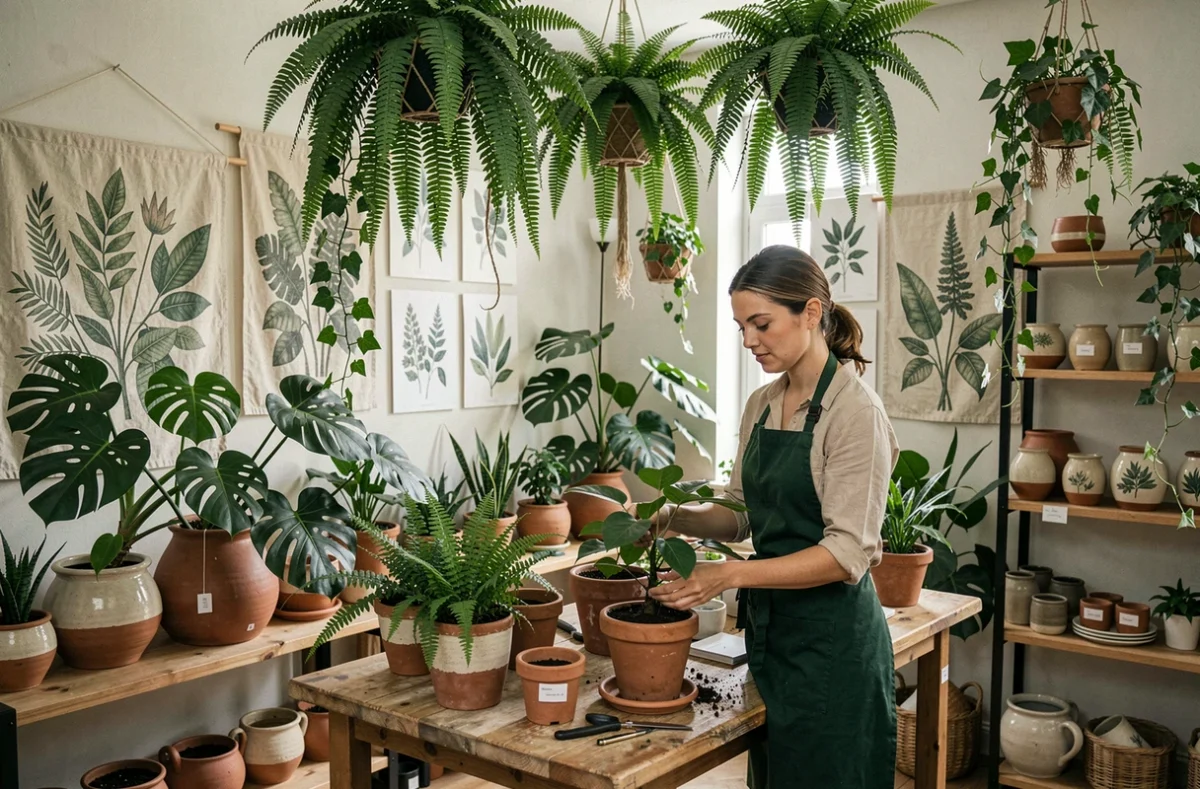 Boutique Foliae à Poitiers alliant plantes vertes et créations artisanales dans un espace végétal et design