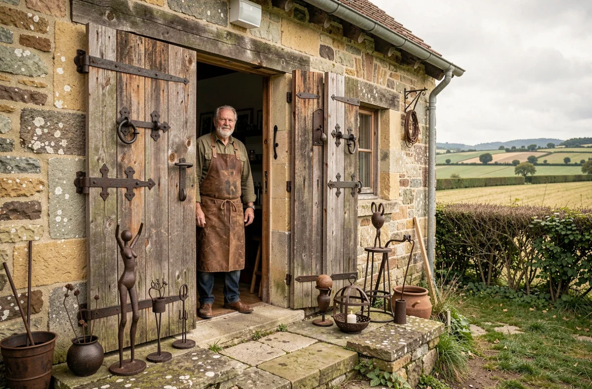 La Forge du Richer à Argenvilliers, boutique artisanale en pierre avec sculptures en métal forgé