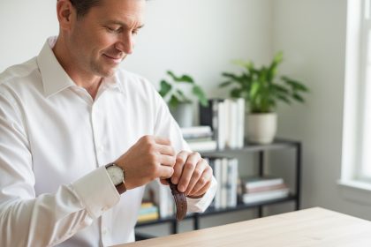 Homme d'âge moyen portant une montre en cuir élégante
