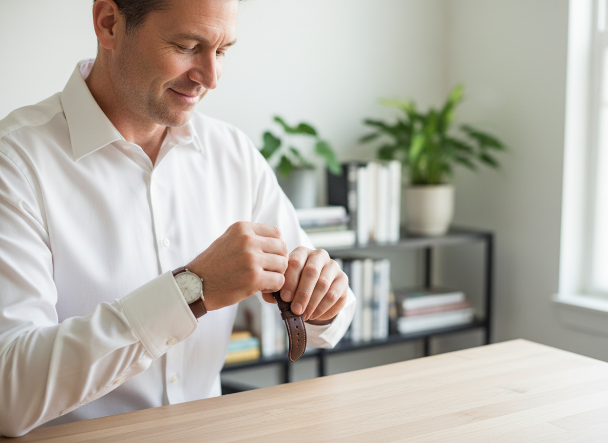 Homme d'âge moyen portant une montre en cuir élégante