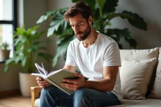 Homme détendu en coton bio dans un loft moderne