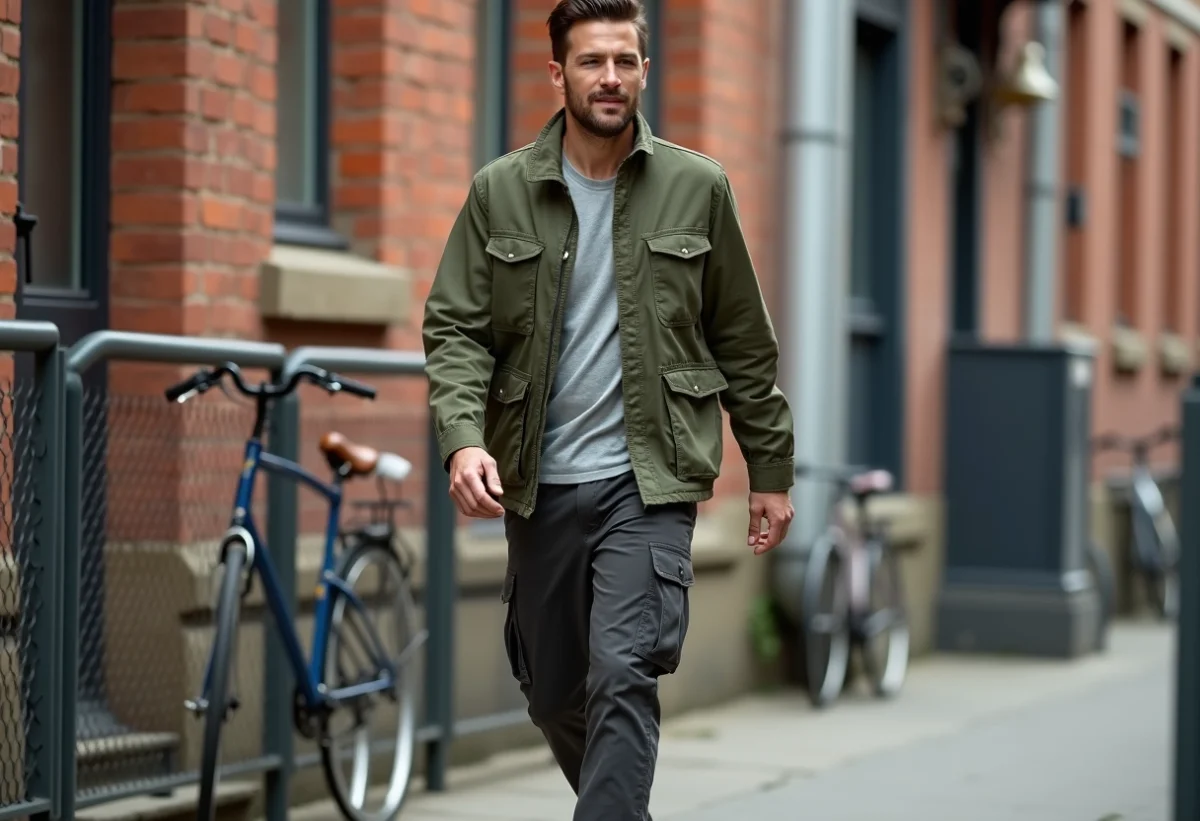 Homme en tenue de travail urbain dans la rue