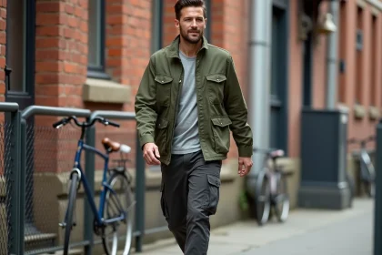 Homme en tenue de travail urbain dans la rue