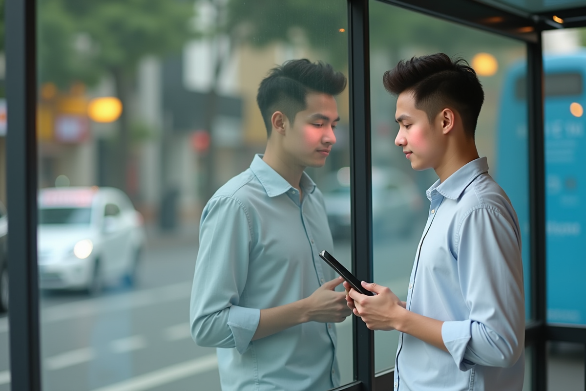 Homme vérifiant son visage avec une application sur tablette