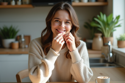 Jeune femme appliquant un baume à lèvres naturel