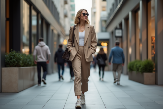 Jeune femme mode urbaine marche dans la ville