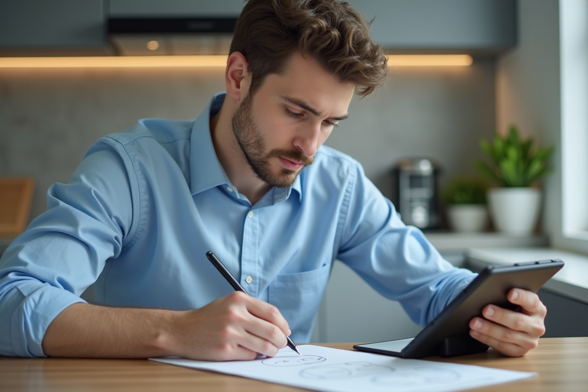 Jeune homme dessinant le contour de son visage à la maison