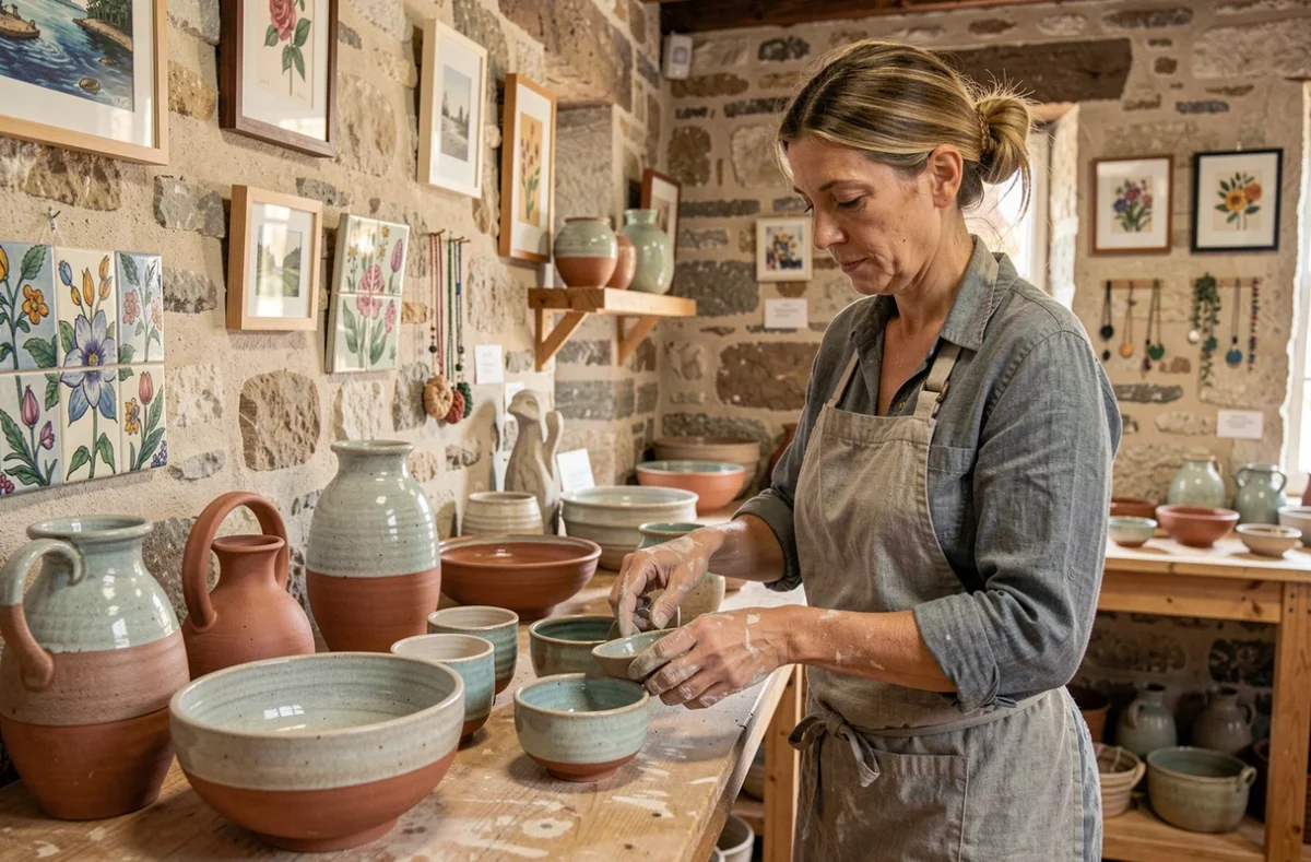 Boutique Maison Music'Art à Libourne avec céramiques artisanales, poteries et créations artistiques exposées