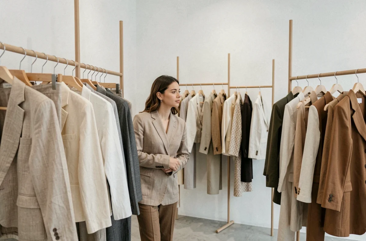 Intérieur minimaliste de la boutique No Logo à Orléans avec vêtements de créateurs sans marque apparente